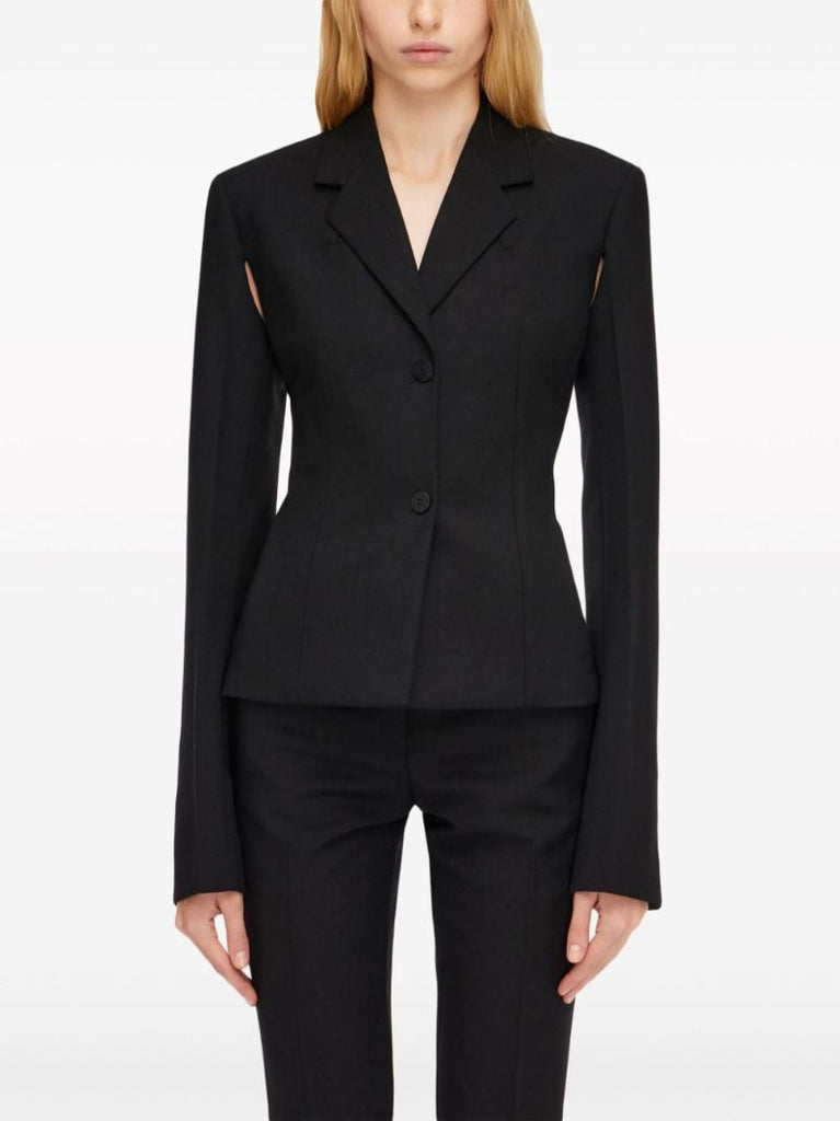 Black Pleated-sleeve Cropped Blazer