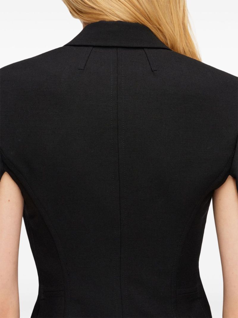 Black Pleated-sleeve Cropped Blazer