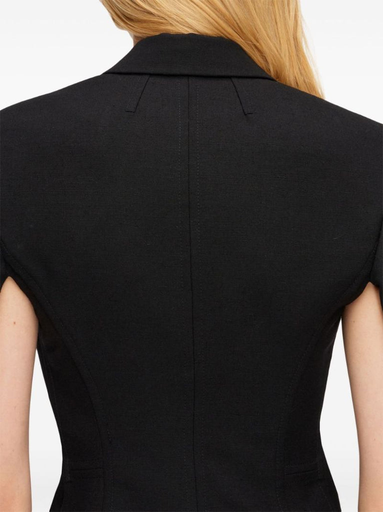 Black Pleated-sleeve Cropped Blazer
