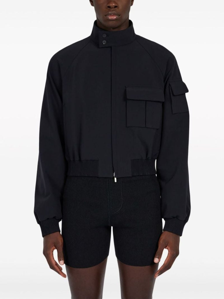 Black Cropped Bomber Jacket