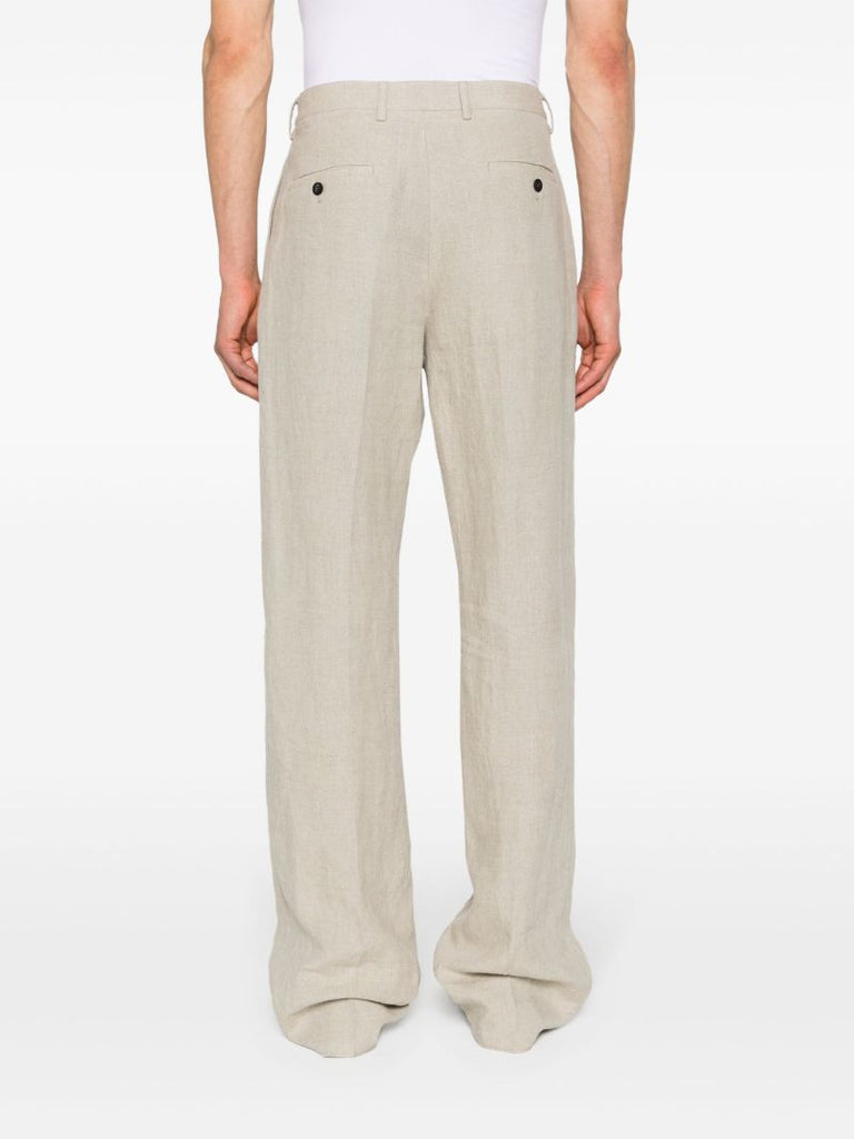 Neutral Straight-leg Linen Trousers