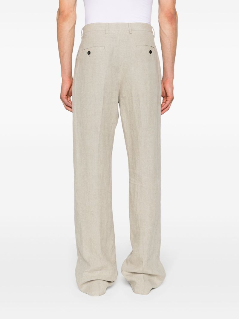 Neutral Straight-leg Linen Trousers