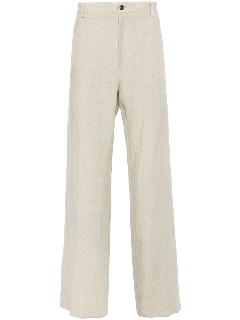 Neutral Straight-leg Linen Trousers