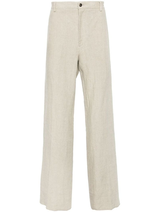 Neutral Straight-leg Linen Trousers