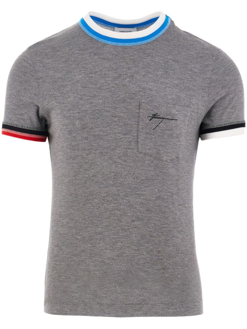 Grey Logo-embroidered Jersey T-shirt