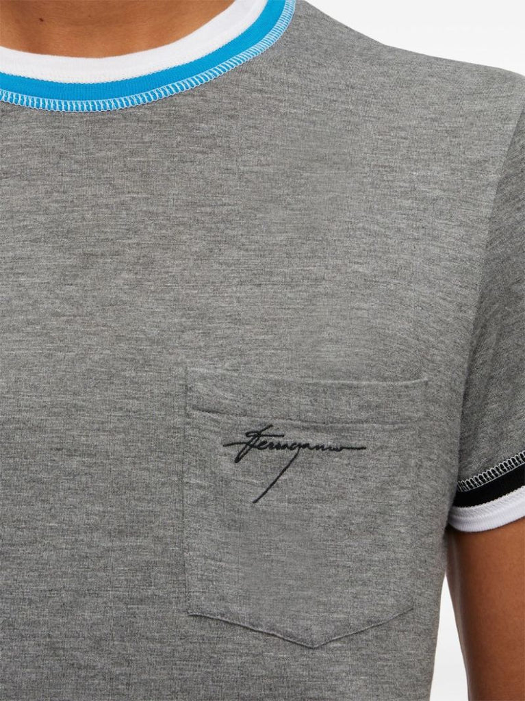 Grey Logo-embroidered Jersey T-shirt