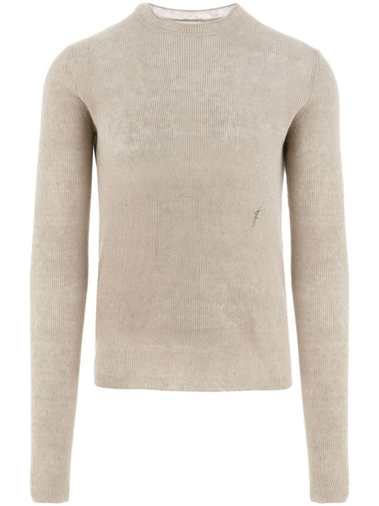Neutral Crew-neck Linen Sweater