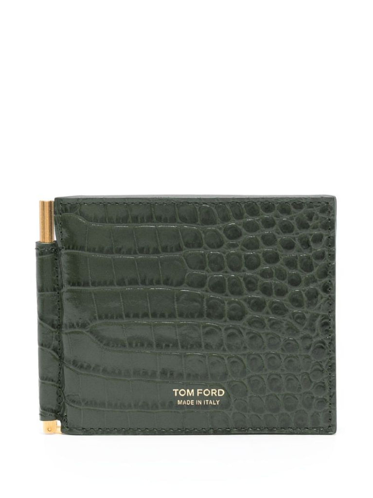 Green Crocodile-effect Leather Wallet