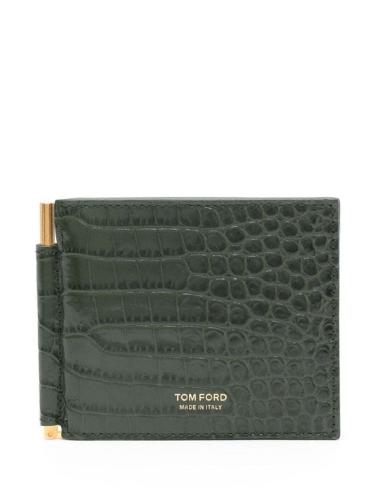 Green Crocodile-effect Leather Wallet