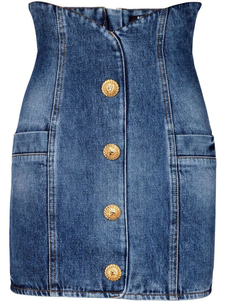 Blue Denim Pencil Mini Skirt