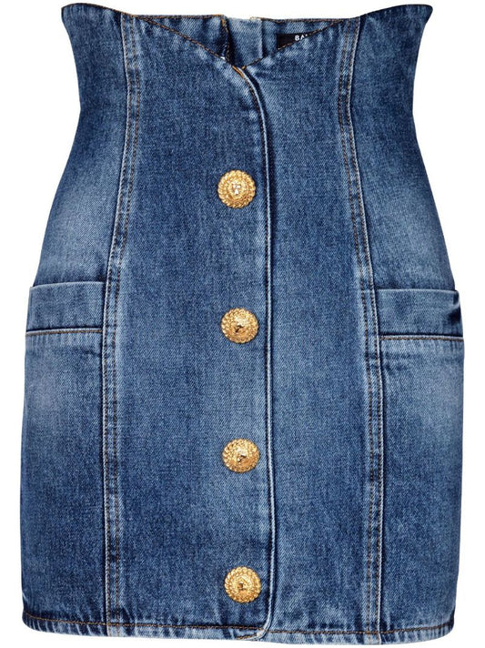 Blue Denim Pencil Mini Skirt