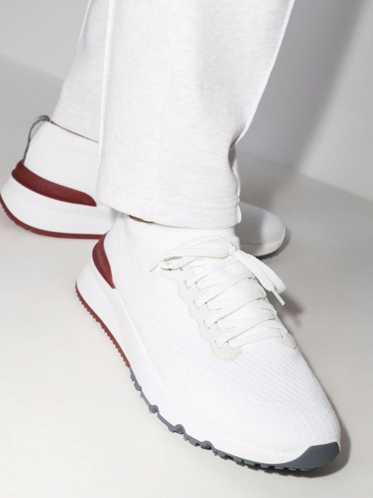 White Knitted Low Top Sneakers
