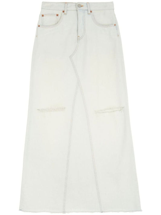 White A-line Denim Maxi Skirt