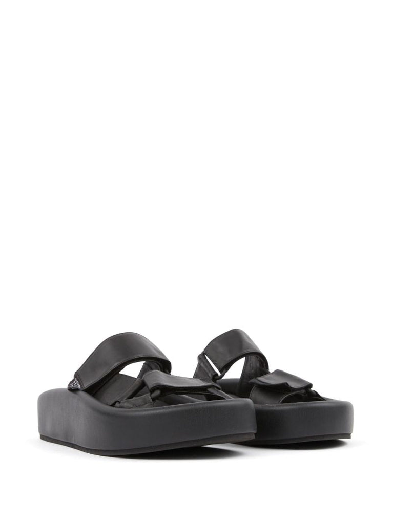 Black Webbing Leather Sandals