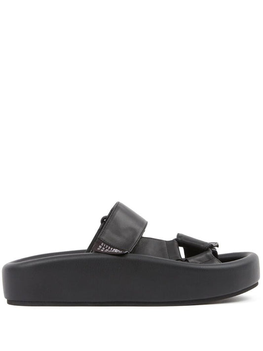 Black Webbing Leather Sandals