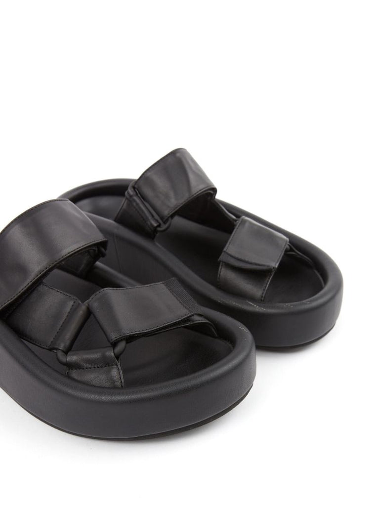 Black Webbing Leather Sandals