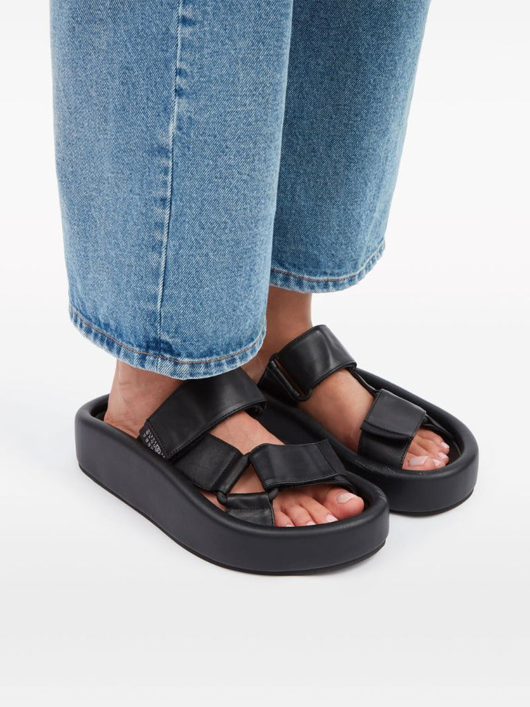 Black Webbing Leather Sandals