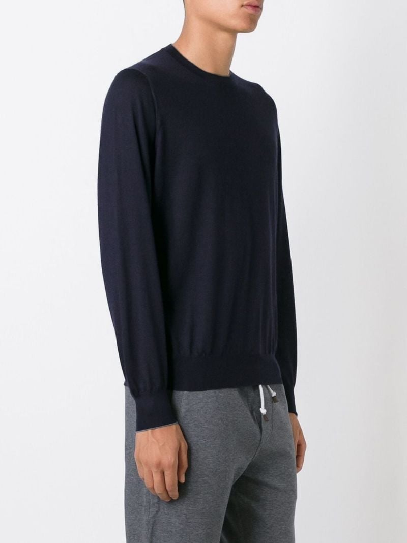 Blue Crew-neck Cashmere-silk Sweater