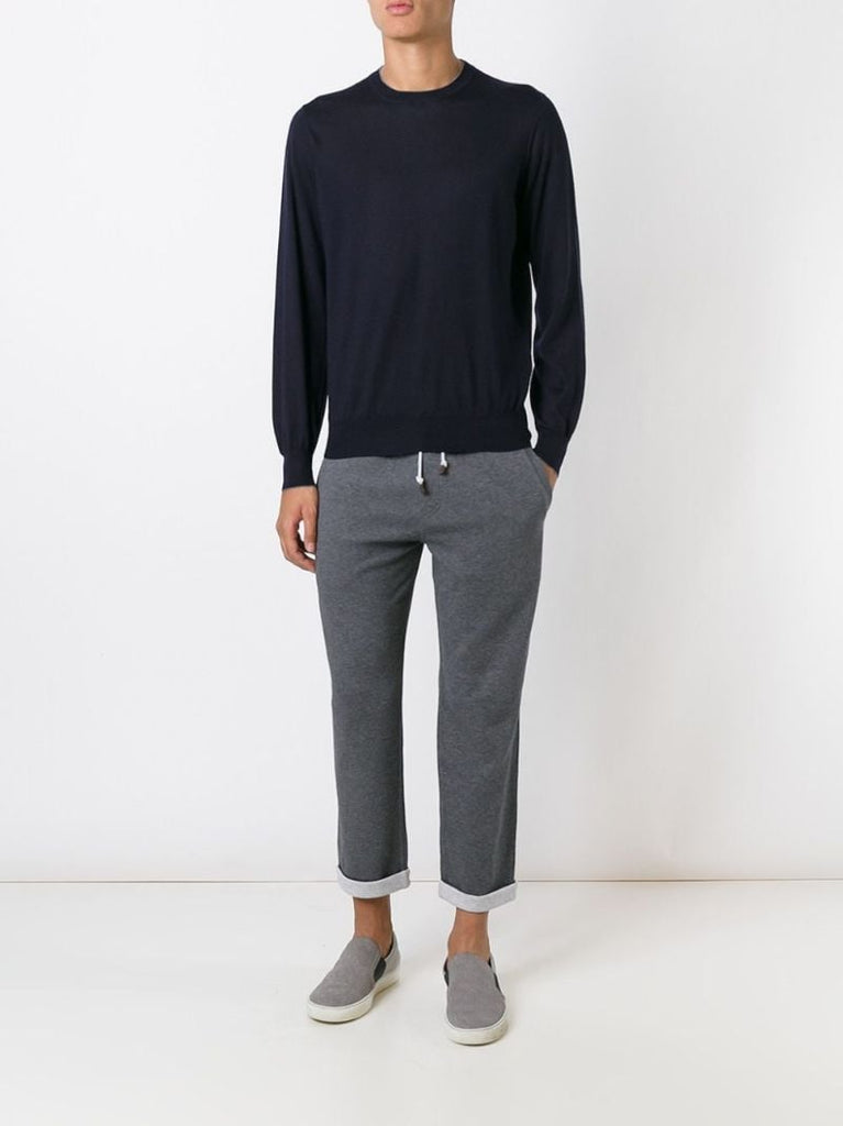 Blue Crew-neck Cashmere-silk Sweater