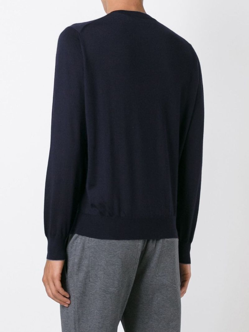 Blue Crew-neck Cashmere-silk Sweater