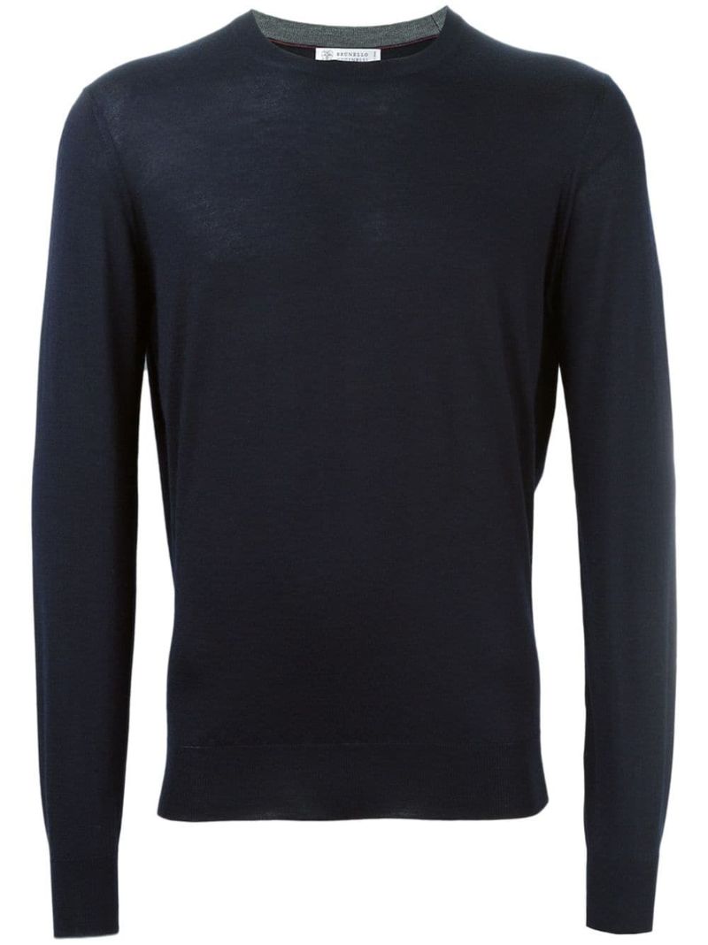 Blue Crew-neck Cashmere-silk Sweater
