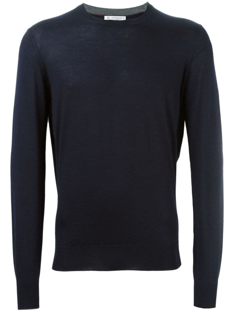 Blue Crew-neck Cashmere-silk Sweater