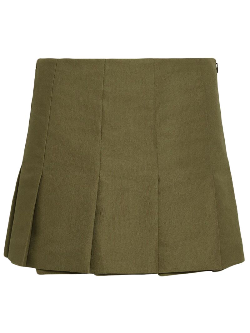 Green Pleated Canvas Mini Skirt