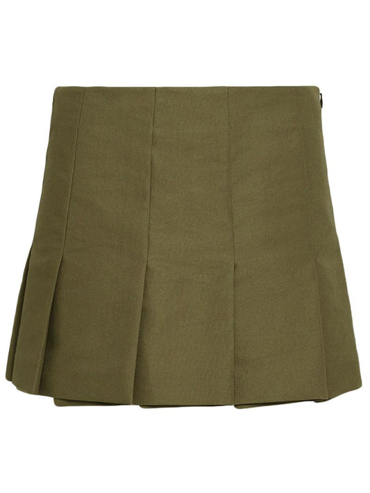 Green Pleated Canvas Mini Skirt