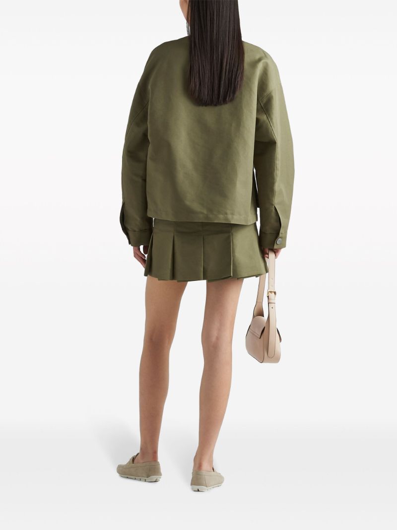 Green Pleated Canvas Mini Skirt