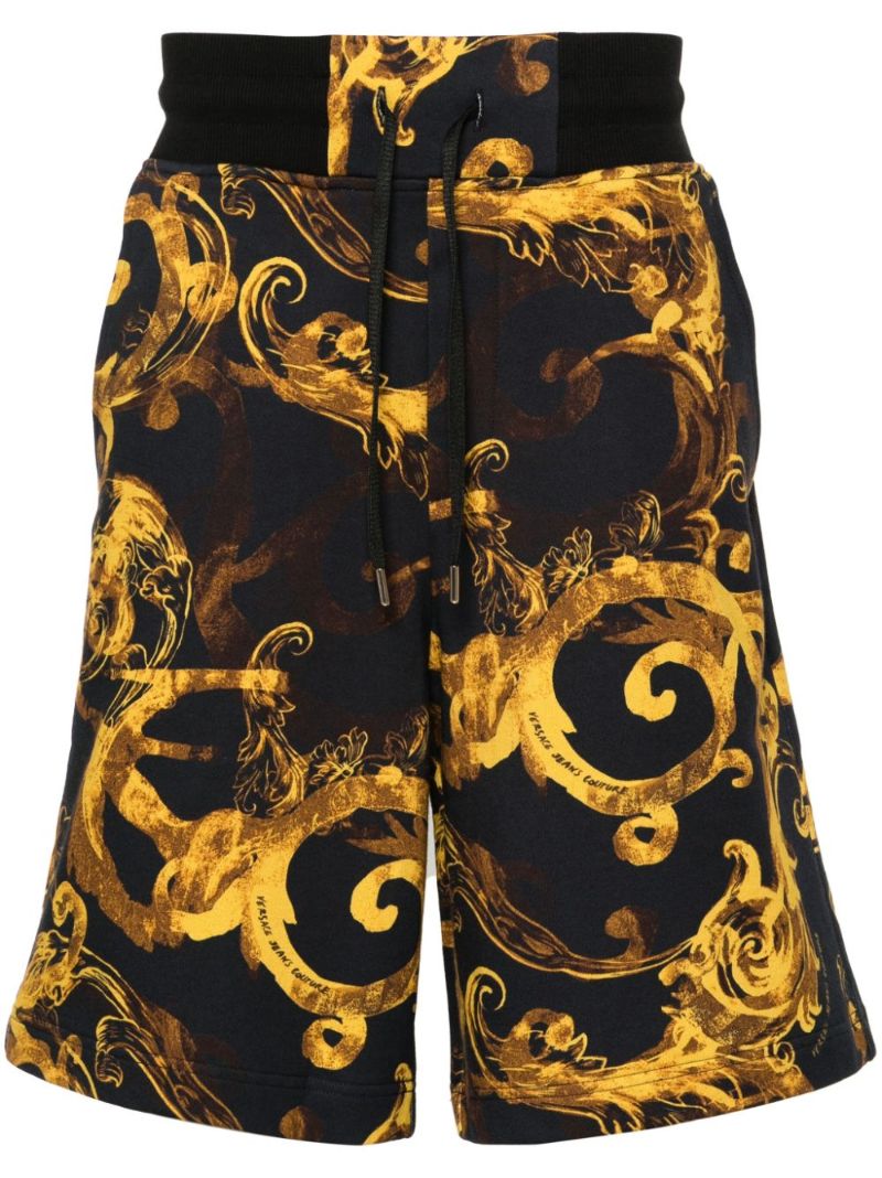 Gold Watercolor Couture Printed Cotton Shorts
