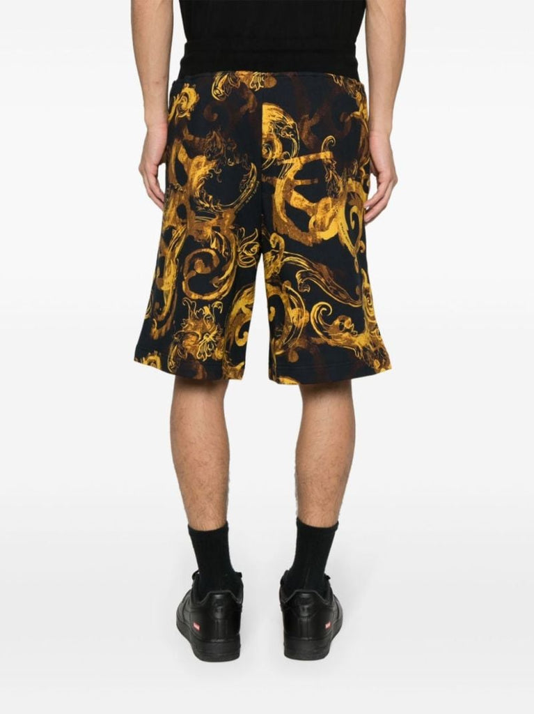 Gold Watercolor Couture Printed Cotton Shorts