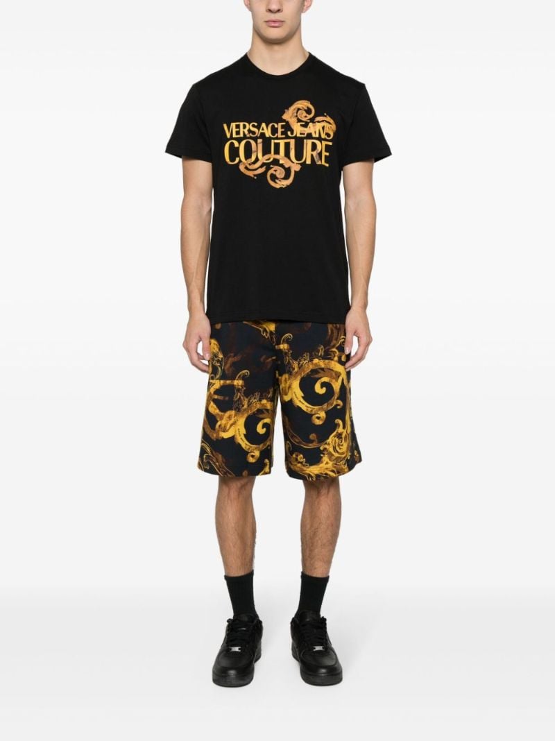 Gold Watercolor Couture Printed Cotton Shorts