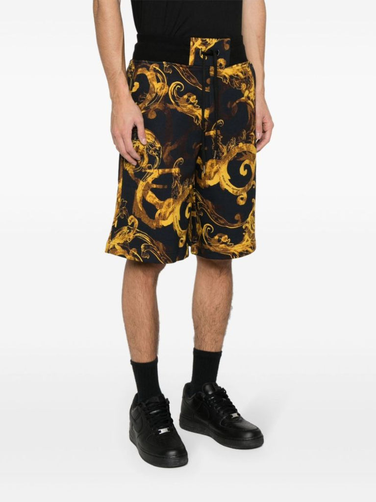 Gold Watercolor Couture Printed Cotton Shorts