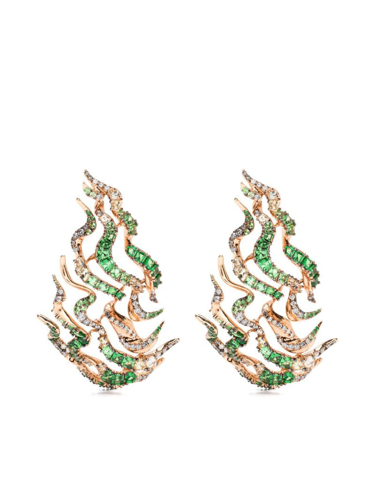 18k Rose Gold Smoke Haze Tsavorite and Diamond Earrings