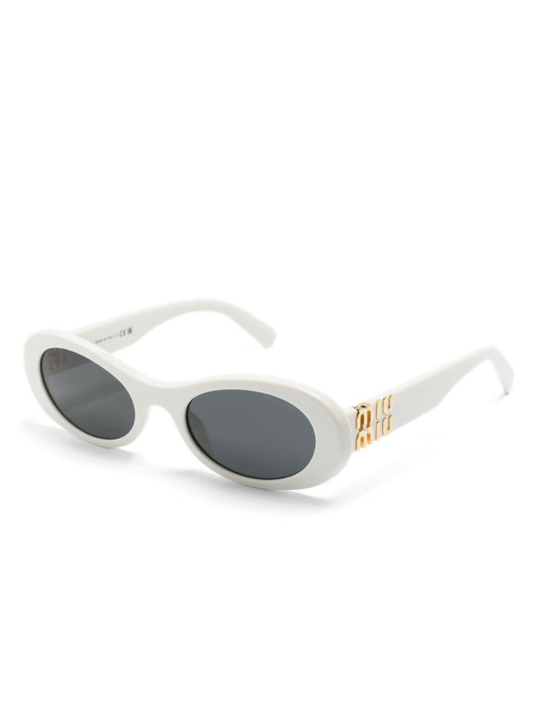 White Miu Glimpse Oval Frame Sunglasses