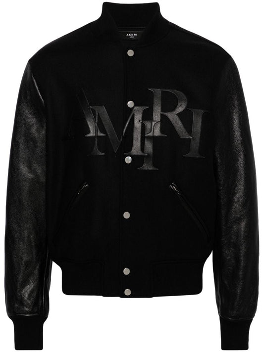 Black Staggered Logo Varsity Jacket