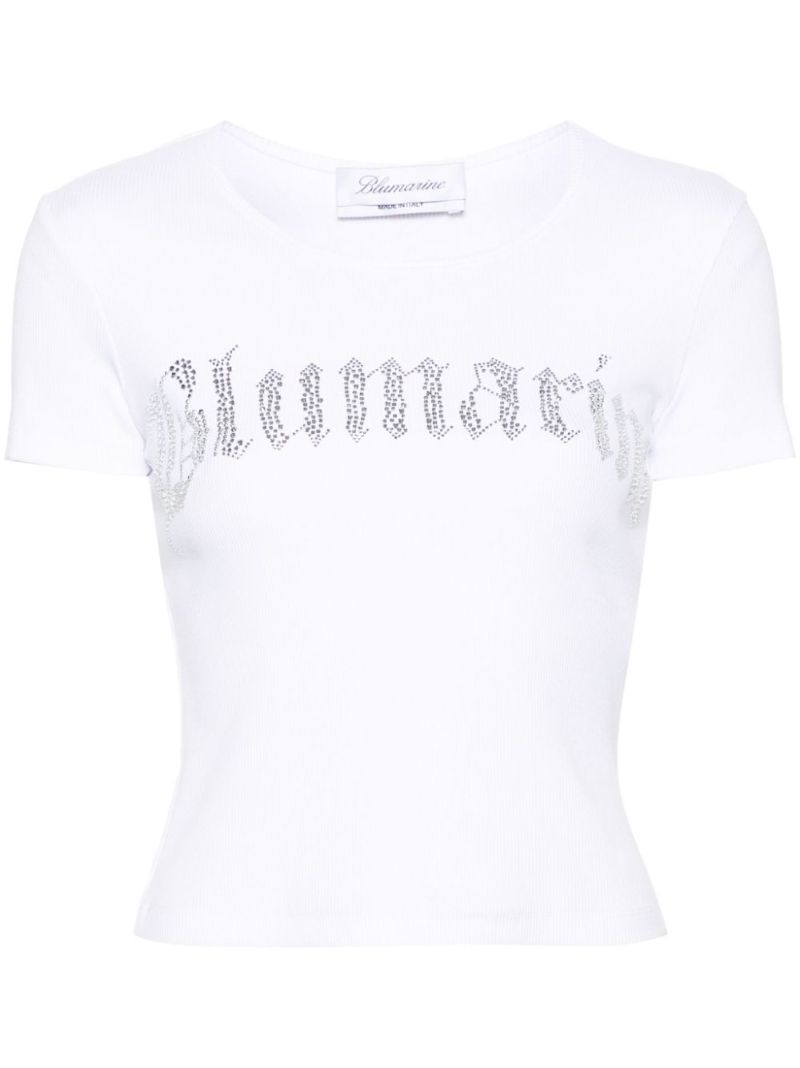 White Rhinestone Embellished Cotton T-shirt