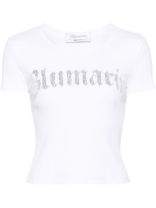 White Rhinestone Embellished Cotton T-shirt