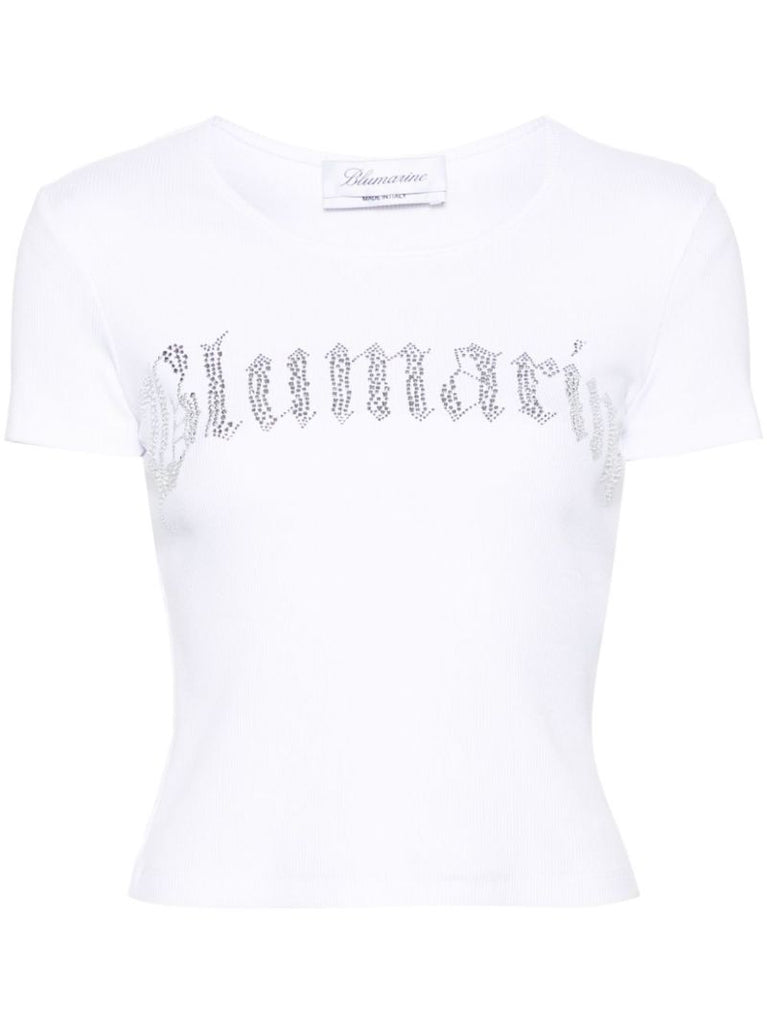White Rhinestone Embellished Cotton T-shirt