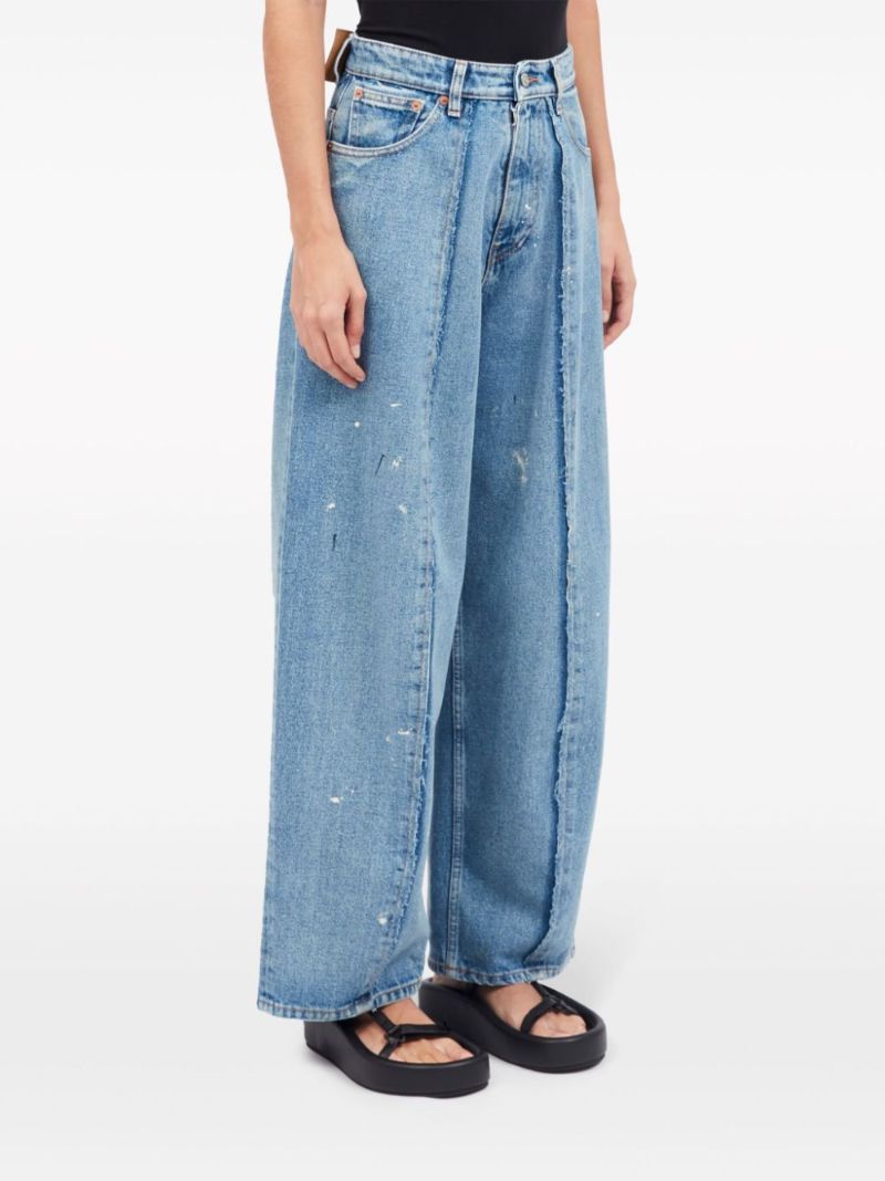 Blue Wide-leg Distressed Jeans