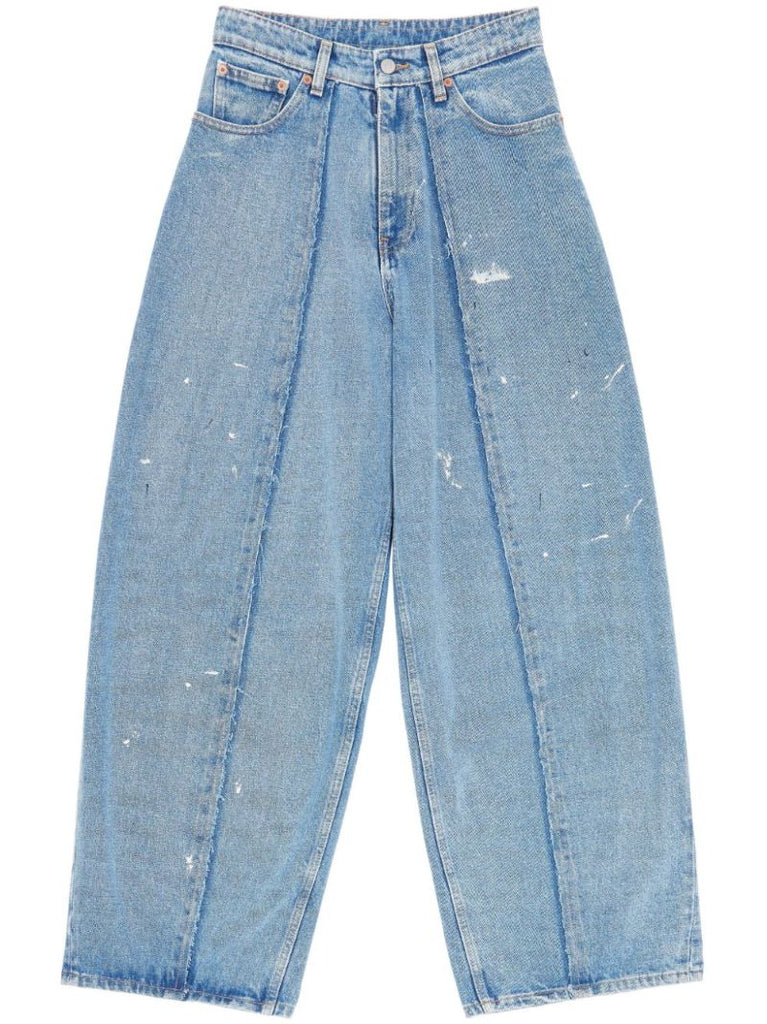Blue Wide-leg Distressed Jeans