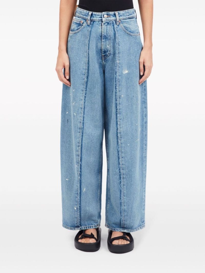 Blue Wide-leg Distressed Jeans