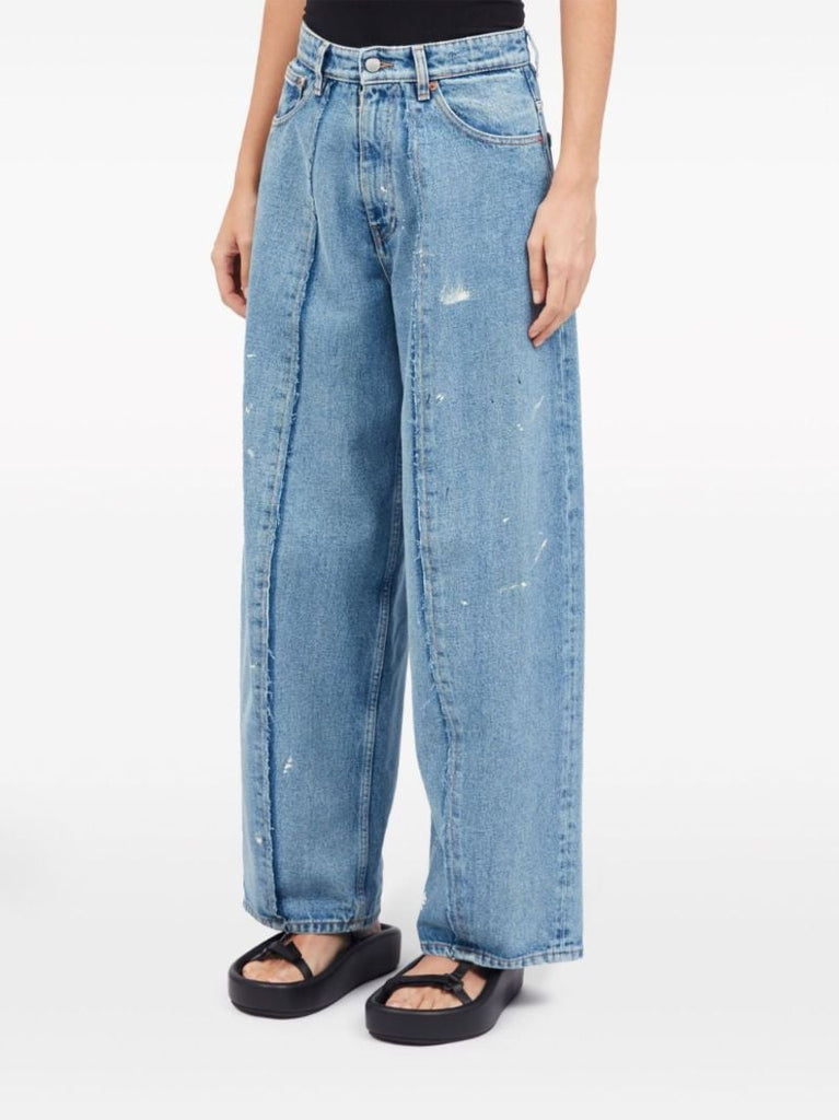 Blue Wide-leg Distressed Jeans