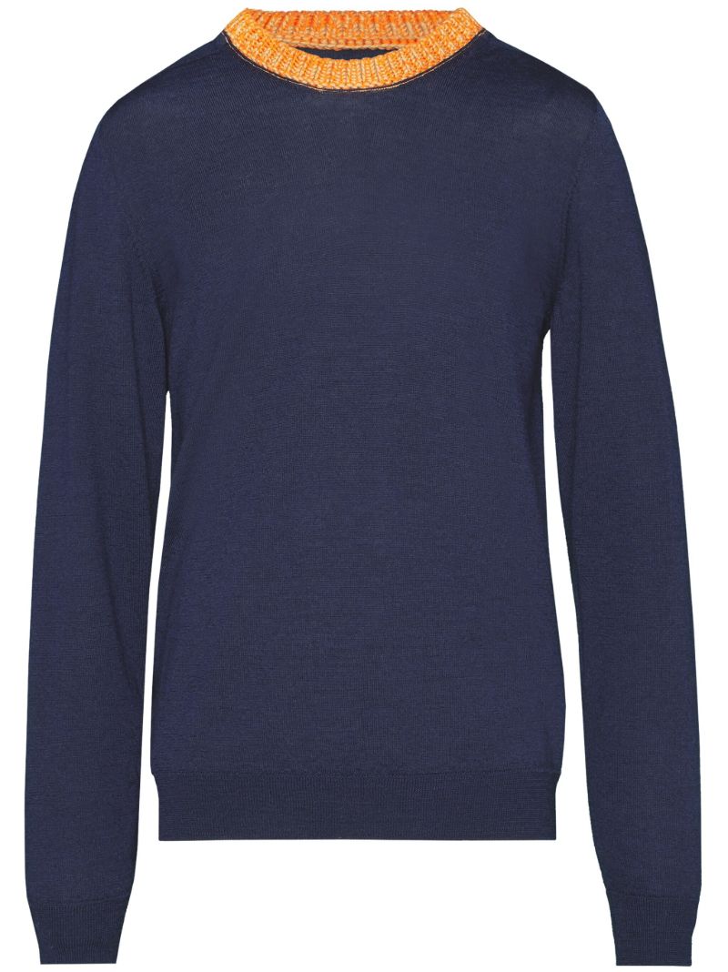 Blue Contrast-neck Wool Sweater