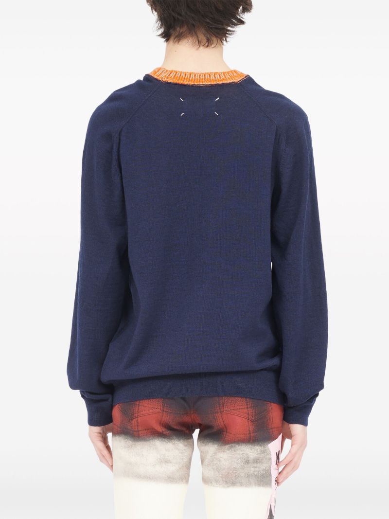 Blue Contrast-neck Wool Sweater