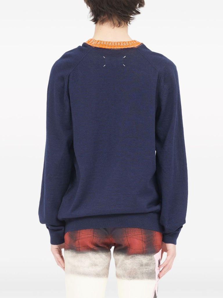 Blue Contrast-neck Wool Sweater