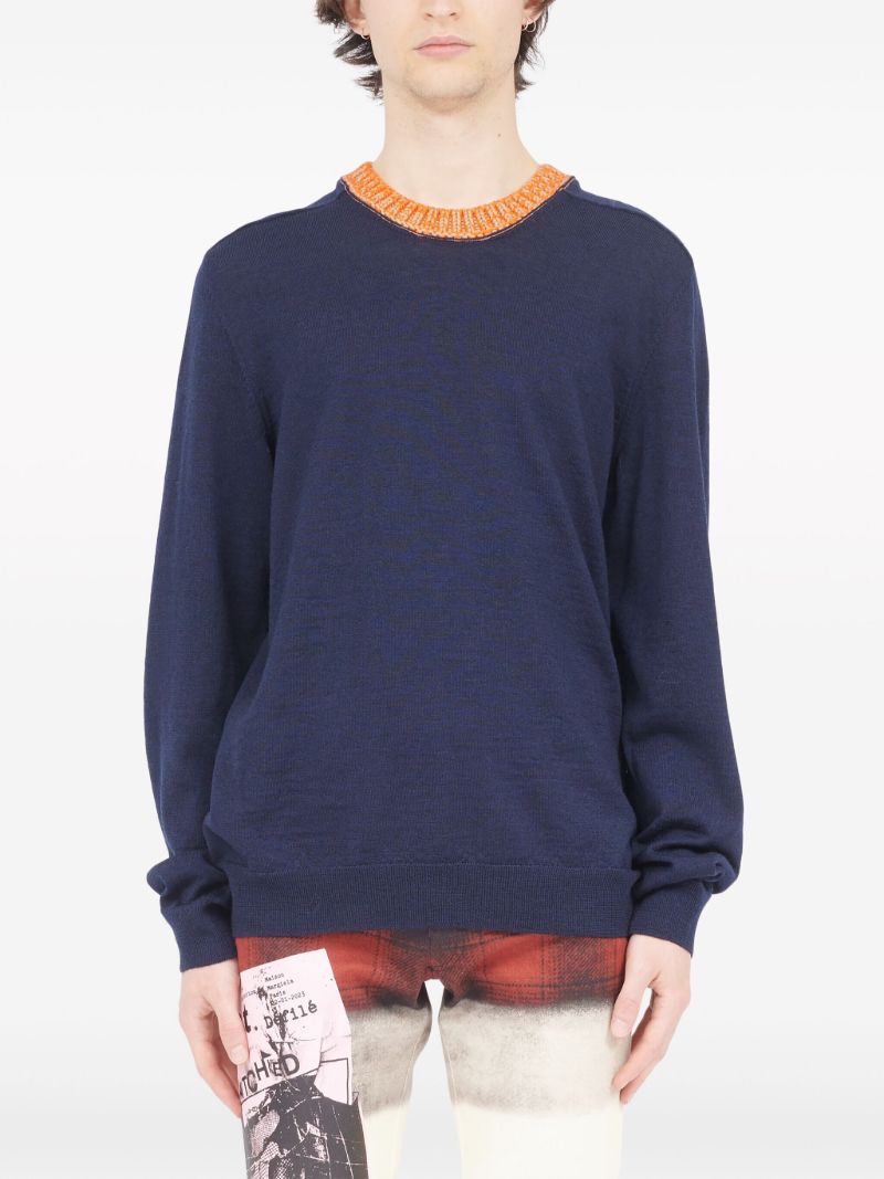 Blue Contrast-neck Wool Sweater