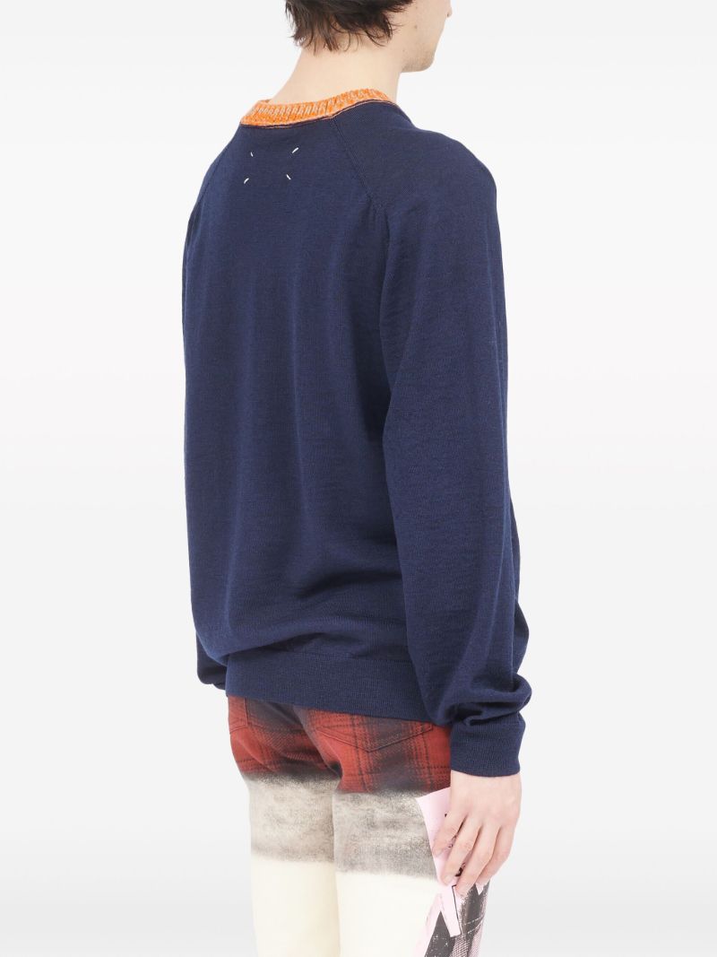 Blue Contrast-neck Wool Sweater
