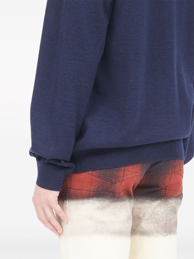 Blue Contrast-neck Wool Sweater