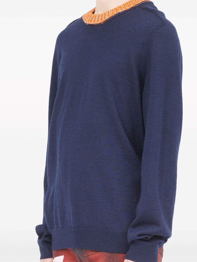 Blue Contrast-neck Wool Sweater